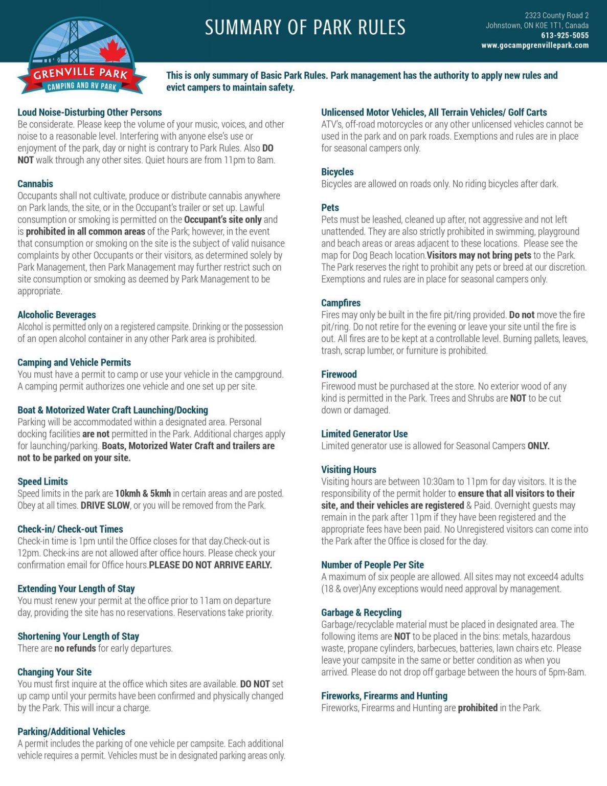 Rules & Regulations Campground & RV Rules