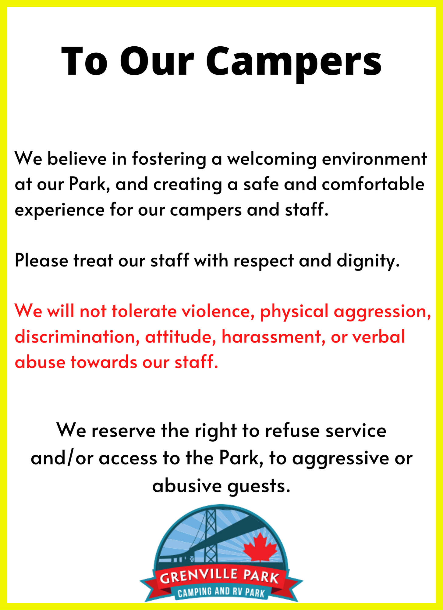 Rules & Regulations Campground & RV Rules